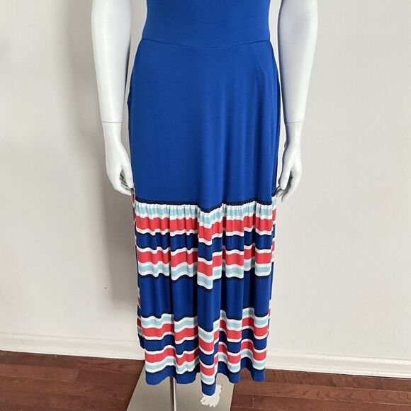 Boden Maxi Blue Eda Dress Striped Hem Cap Sleeve Stretch Belted 6 - Picture 9 of 13